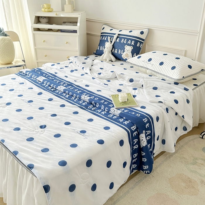 91家纺网 家纺一手货源 找家纺 纽缦 2023新款乳胶床裙四件套 萌小熊-蓝