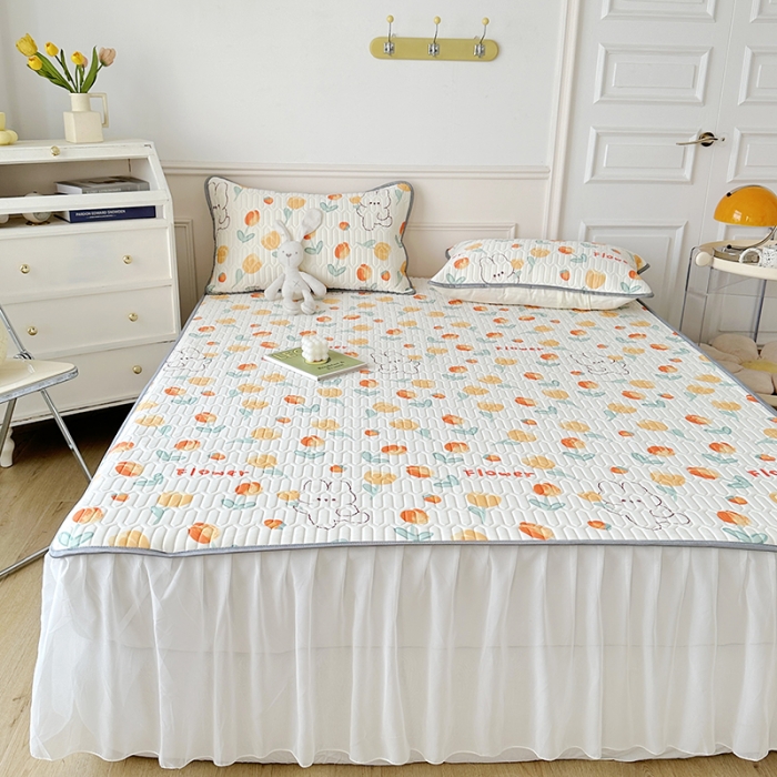 91家纺网 家纺一手货源 找家纺 纽缦 2023新款乳胶床裙四件套 兔精灵-奶白