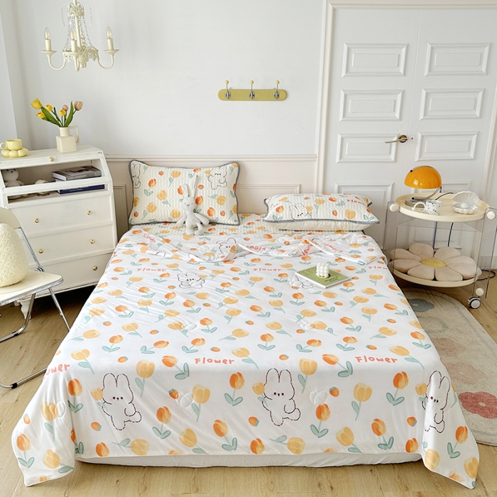 91家纺网 家纺一手货源 找家纺 纽缦 2023新款乳胶床裙四件套 兔精灵-奶白