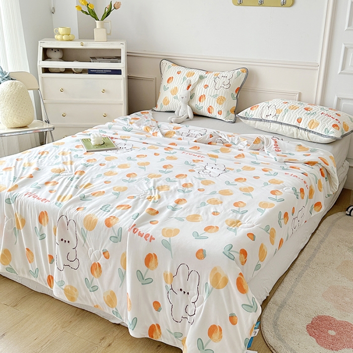 91家纺网 家纺一手货源 找家纺 纽缦 2023新款乳胶床裙四件套 兔精灵-奶白