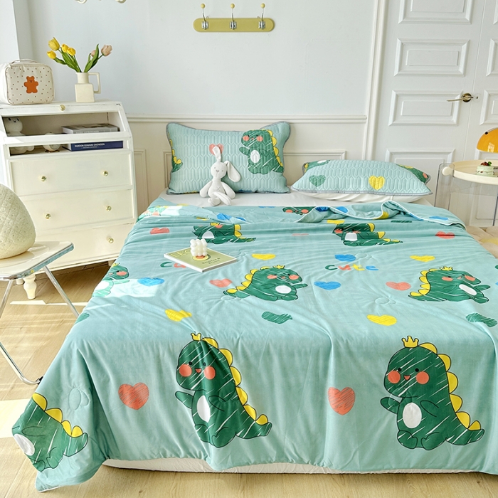 91家纺网 家纺一手货源 找家纺 纽缦 2023新款乳胶床裙四件套 小恐龙-绿