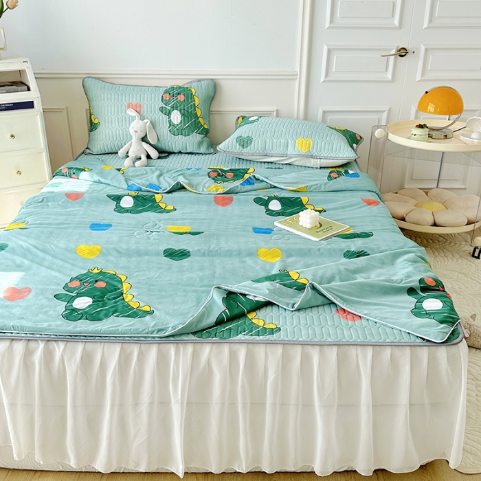 91家纺网 家纺一手货源 找家纺 纽缦 2023新款乳胶床裙四件套 小恐龙-绿