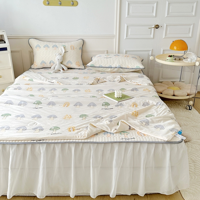 91家纺网 家纺一手货源 找家纺 纽缦 2023新款乳胶床裙四件套 小蘑菇