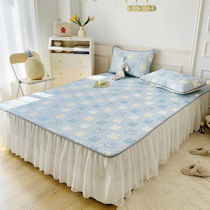 91家纺网 家纺一手货源 找家纺 纽缦 2023新款乳胶床裙四件套 小兔出没