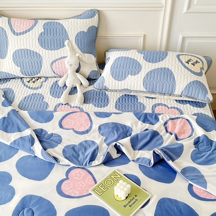 91家纺网 家纺一手货源 找家纺 纽缦 2023新款乳胶床裙四件套 心愿-蓝