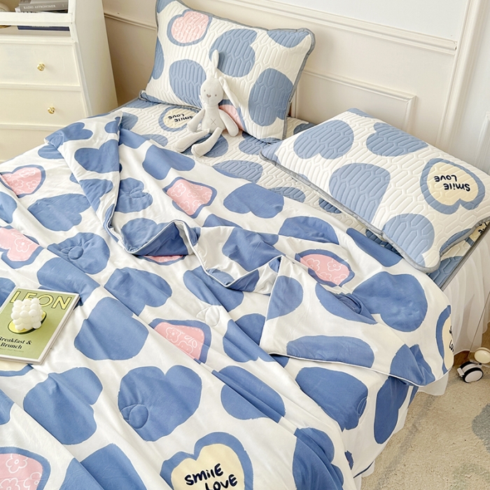 91家纺网 家纺一手货源 找家纺 纽缦 2023新款乳胶床裙四件套 心愿-蓝