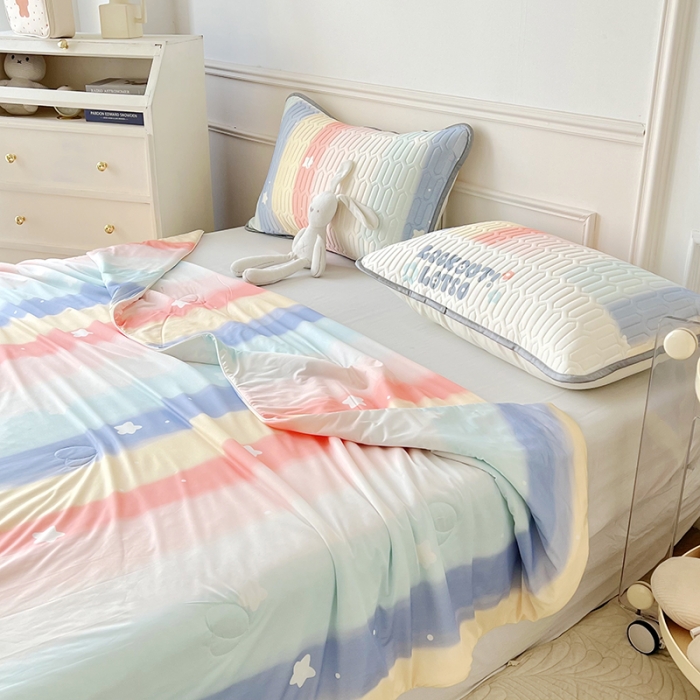 91家纺网 家纺一手货源 找家纺 纽缦 2023新款乳胶床单四件套 彩虹语