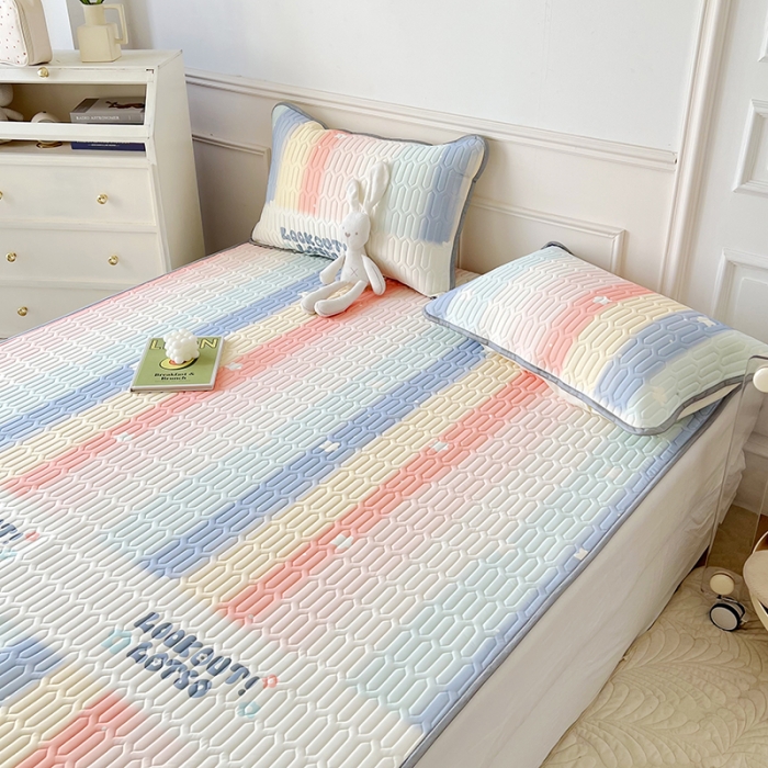 91家纺网 家纺一手货源 找家纺 纽缦 2023新款乳胶床单四件套 彩虹语