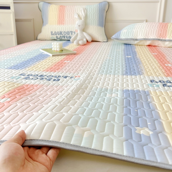 91家纺网 家纺一手货源 找家纺 纽缦 2023新款乳胶床单四件套 彩虹语