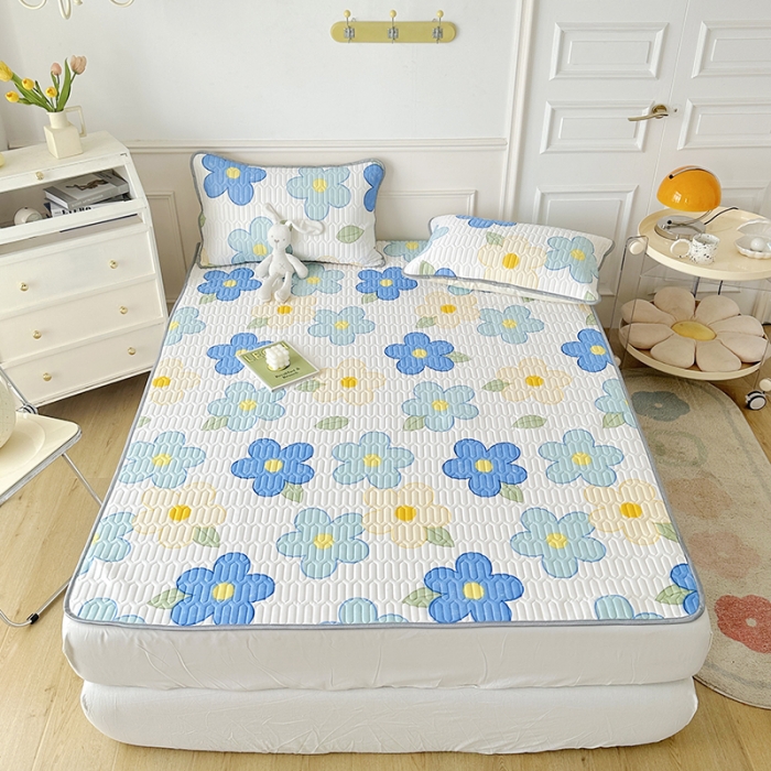 91家纺网 家纺一手货源 找家纺 纽缦 2023新款乳胶床单四件套 花季-白蓝