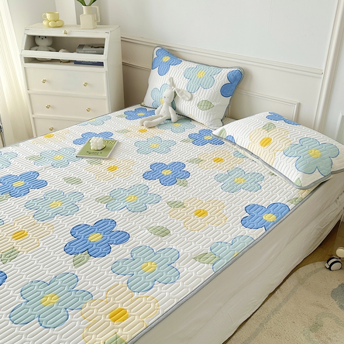 91家纺网 家纺一手货源 找家纺 纽缦 2023新款乳胶床单四件套 花季-白蓝