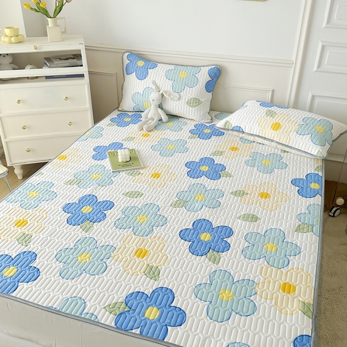 91家纺网 家纺一手货源 找家纺 纽缦 2023新款乳胶床单四件套 花季-白蓝