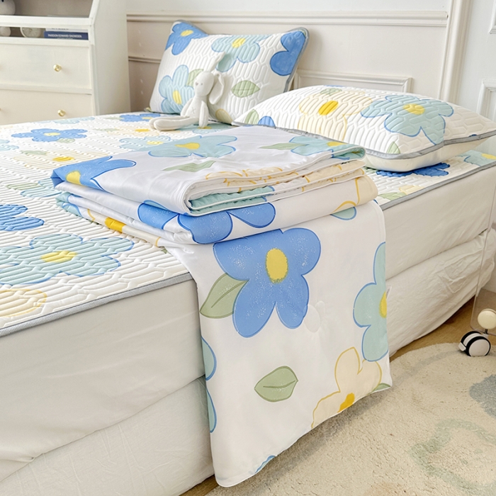 91家纺网 家纺一手货源 找家纺 纽缦 2023新款乳胶床单四件套 花季-白蓝