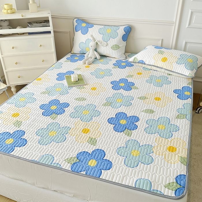 91家纺网 家纺一手货源 找家纺 纽缦 2023新款乳胶床单四件套 花季-白蓝