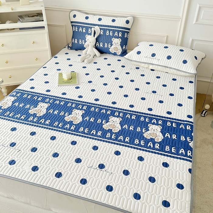 91家纺网 家纺一手货源 找家纺 纽缦 2023新款乳胶床单四件套 萌小熊-蓝