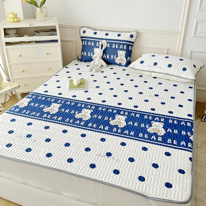 91家纺网 家纺一手货源 找家纺 纽缦 2023新款乳胶床单四件套 萌小熊-蓝