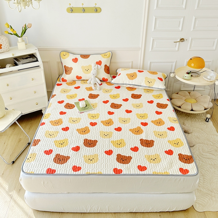 91家纺网 家纺一手货源 找家纺 纽缦 2023新款乳胶床单四件套 晚安熊-米白