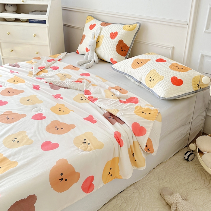 91家纺网 家纺一手货源 找家纺 纽缦 2023新款乳胶床单四件套 晚安熊-米白