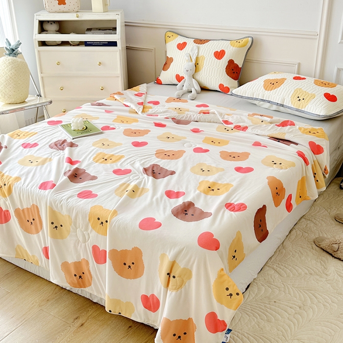 91家纺网 家纺一手货源 找家纺 纽缦 2023新款乳胶床单四件套 晚安熊-米白