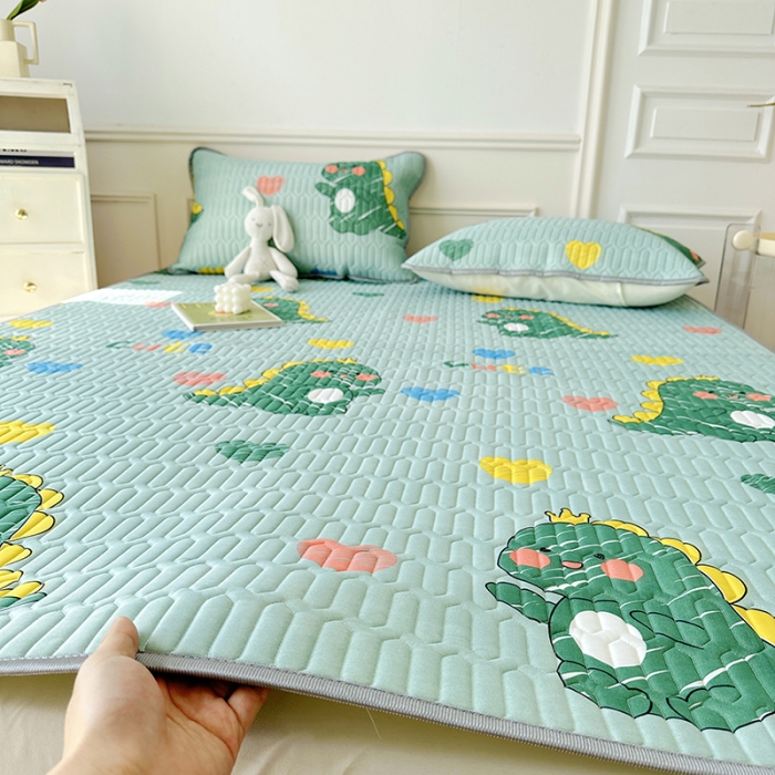 91家纺网 家纺一手货源 找家纺 纽缦 2023新款乳胶床单四件套 小恐龙-绿