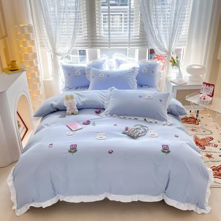 91家纺网 家纺一手货源 找家纺 （总）芯贝儿2024新款小清新卡通贴布绣水洗m毛巾绣花四件套