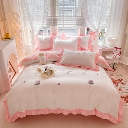 91家纺网 家纺一手货源 找家纺 （总）芯贝儿2024新款小清新卡通贴布绣水洗m毛巾绣花四件套