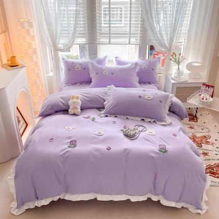 91家纺网 家纺一手货源 找家纺 （总）芯贝儿2024新款小清新卡通贴布绣水洗m毛巾绣花四件套