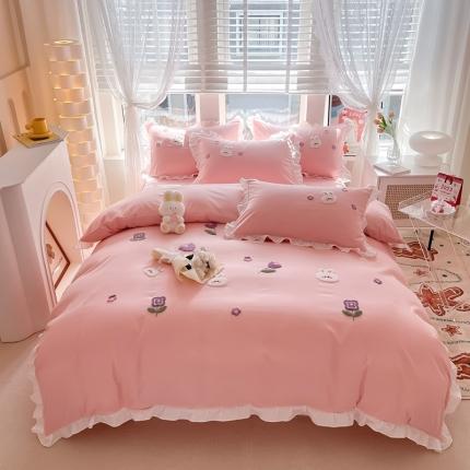 91家纺网 家纺一手货源 找家纺 （总）芯贝儿2024新款小清新卡通贴布绣水洗m毛巾绣花四件套