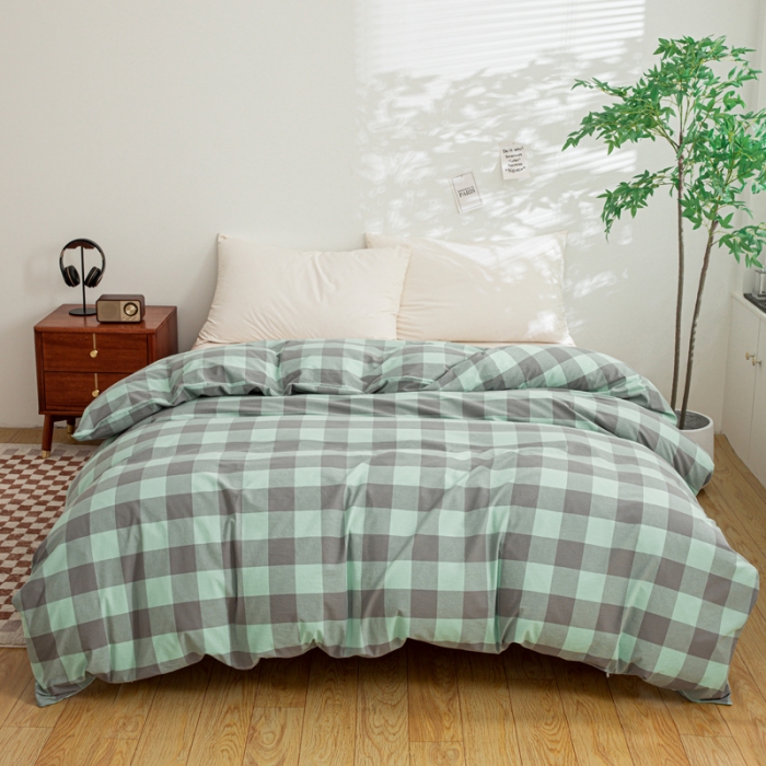 91家纺网 家纺一手货源 找家纺 柠萌家居 2023年新款无印风格A类全棉色织水洗棉四件套 艾伦-绿