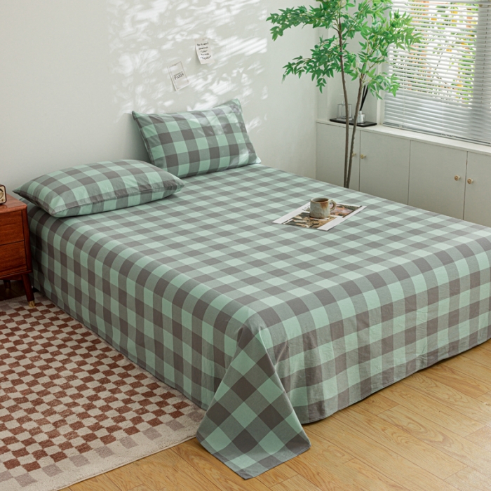 91家纺网 家纺一手货源 找家纺 柠萌家居 2023年新款无印风格A类全棉色织水洗棉四件套 艾伦-绿