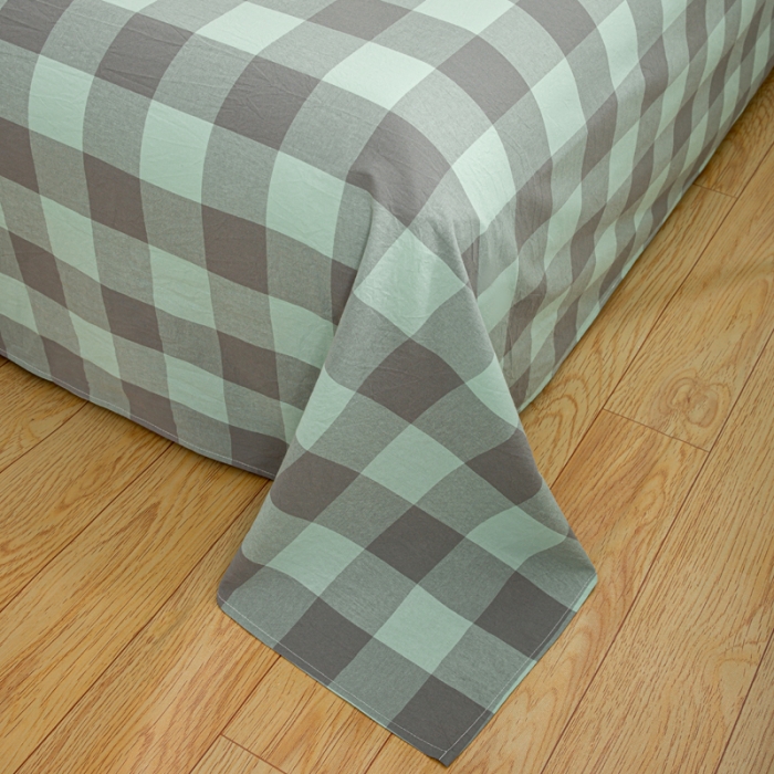 91家纺网 家纺一手货源 找家纺 柠萌家居 2023年新款无印风格A类全棉色织水洗棉四件套 艾伦-绿