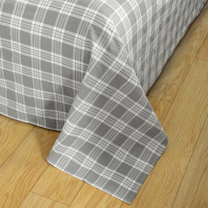 91家纺网 家纺一手货源 找家纺 柠萌家居 2023年新款无印风格A类全棉色织水洗棉四件套 卡洛-灰