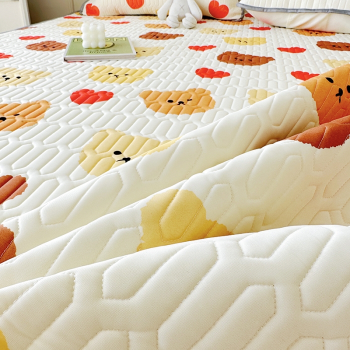 91家纺网 家纺一手货源 找家纺 纽缦 乳胶床笠三件套 晚安熊-米白