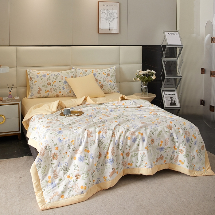 91家纺网 家纺一手货源 找家纺 2025新款水洗棉麻印花夏凉被 开心兔