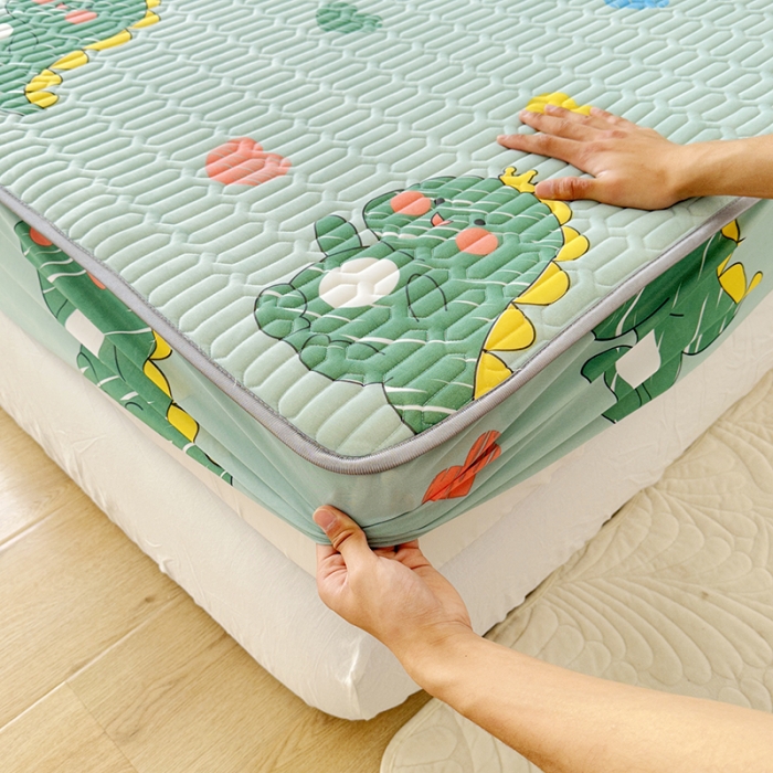 91家纺网 家纺一手货源 找家纺 纽缦 乳胶床笠三件套 小恐龙-绿