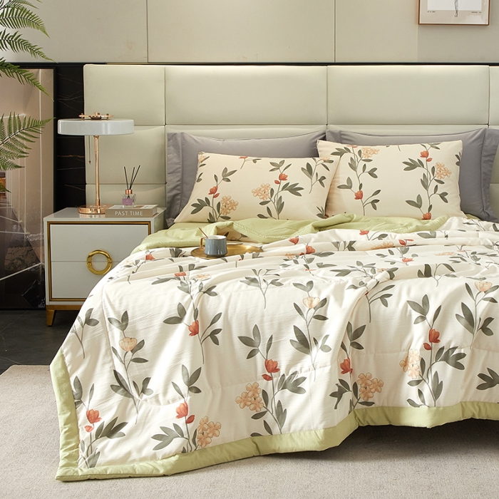 91家纺网 家纺一手货源 找家纺 2025新款水洗棉麻印花夏凉被 鸢尾花