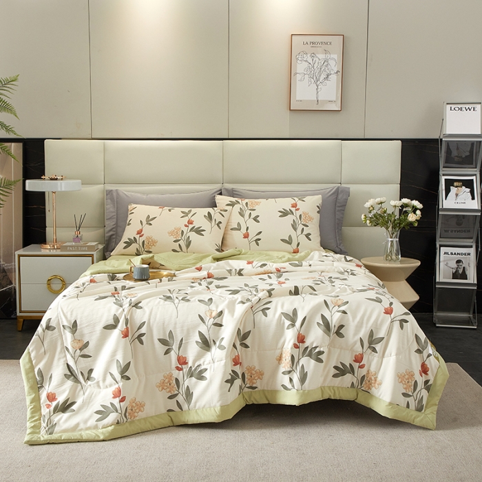 91家纺网 家纺一手货源 找家纺 2025新款水洗棉麻印花夏凉被 鸢尾花