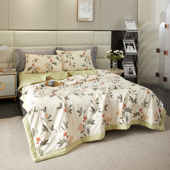 91家纺网 家纺一手货源 找家纺 2025新款水洗棉麻印花夏凉被 鸢尾花