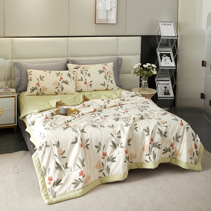 91家纺网 家纺一手货源 找家纺 2025新款水洗棉麻印花夏凉被 鸢尾花