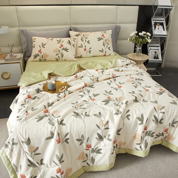 91家纺网 家纺一手货源 找家纺 2025新款水洗棉麻印花夏凉被 鸢尾花