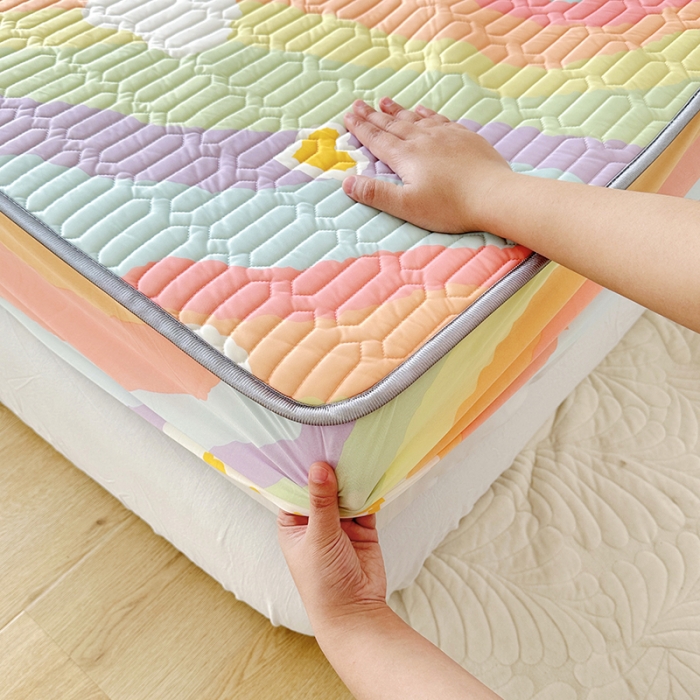 91家纺网 家纺一手货源 找家纺 纽缦 乳胶床笠三件套 彩虹星空-紫