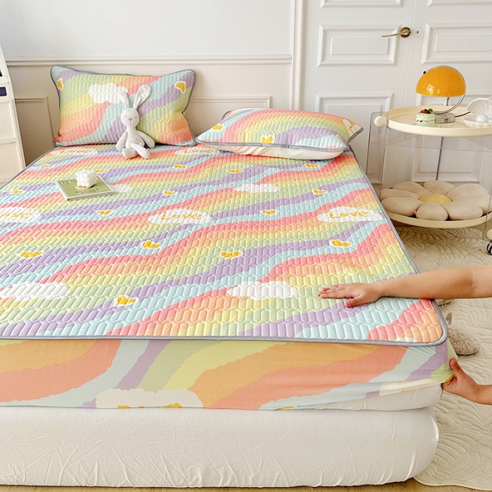 91家纺网 家纺一手货源 找家纺 纽缦 乳胶床笠三件套 彩虹星空-紫