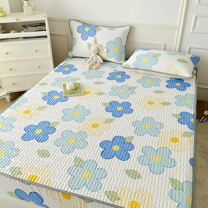 91家纺网 家纺一手货源 找家纺 纽缦 乳胶床笠三件套 花季-白蓝