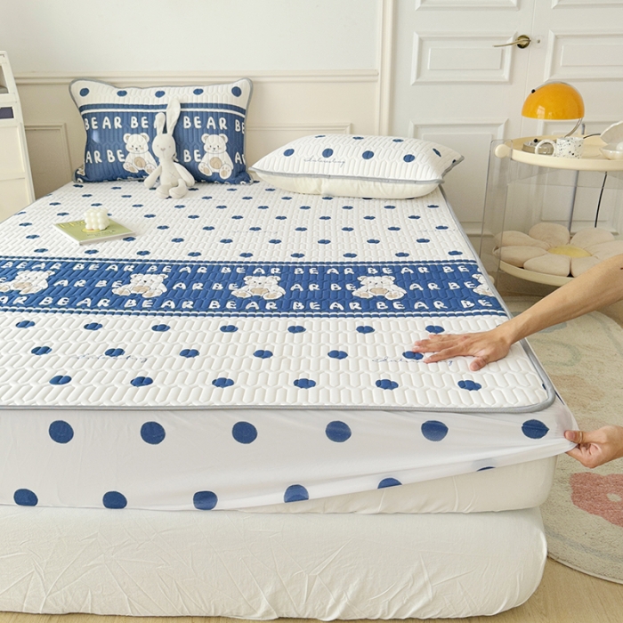 91家纺网 家纺一手货源 找家纺 纽缦 乳胶床笠三件套 萌小熊-蓝