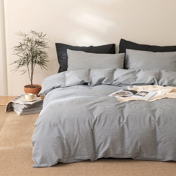 91家纺网 家纺一手货源 找家纺 棉邦 2023新款A类全棉色织水洗棉四件套 灰密条