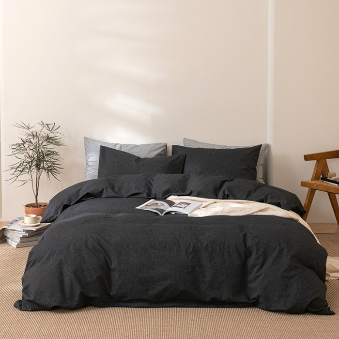 91家纺网 家纺一手货源 找家纺 棉邦 2023新款A类全棉色织水洗棉四件套 极黑细条