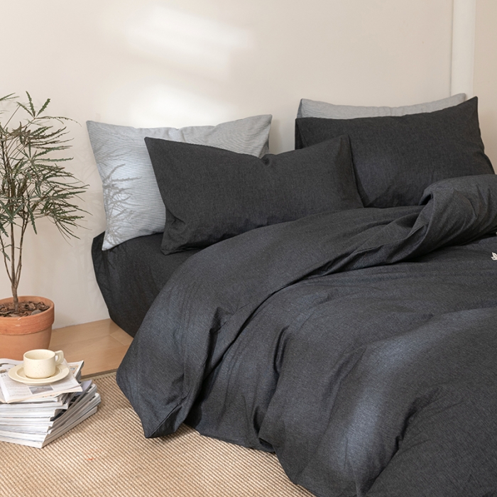 91家纺网 家纺一手货源 找家纺 棉邦 2023新款A类全棉色织水洗棉四件套 极黑细条