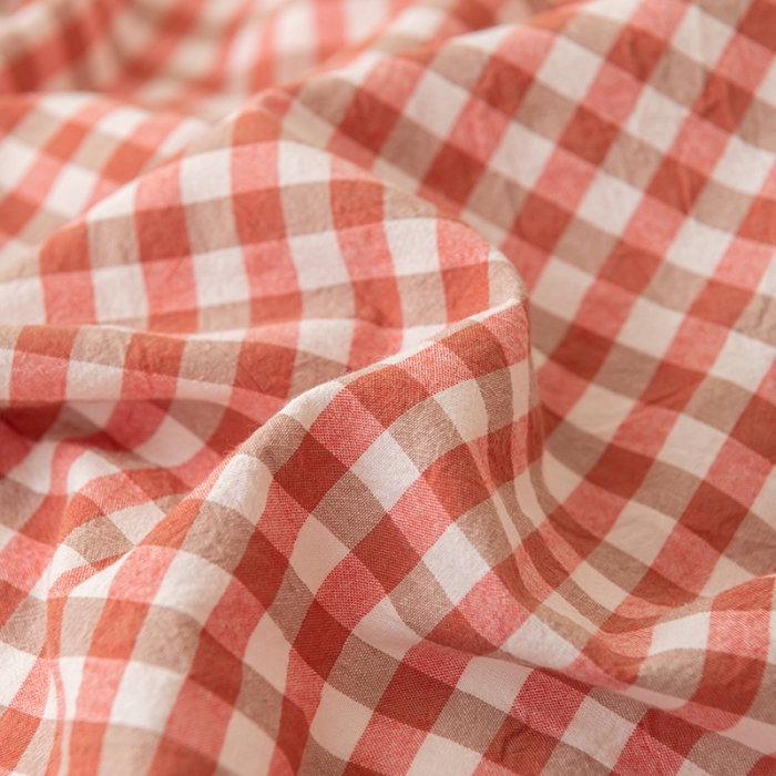 91家纺网 家纺一手货源 找家纺 棉邦 2023新款A类全棉色织水洗棉四件套 橘红小格