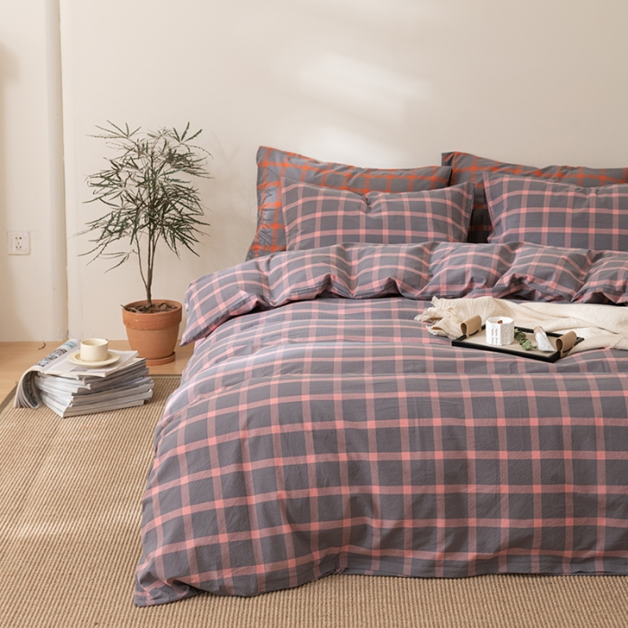 91家纺网 家纺一手货源 找家纺 棉邦 2023新款A类全棉色织水洗棉四件套 洛桑粉