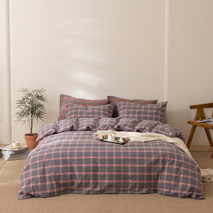 91家纺网 家纺一手货源 找家纺 棉邦 2023新款A类全棉色织水洗棉四件套 洛桑粉